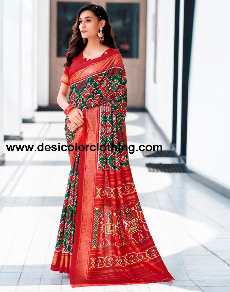Red Silk Printed Saree