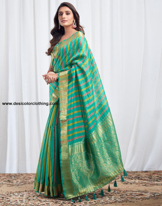 Turquoise Woven Silk Saree