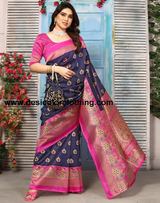 Blue Silk Printed Saree