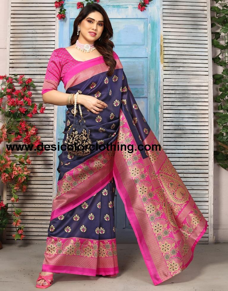 Blue Silk Printed Saree
