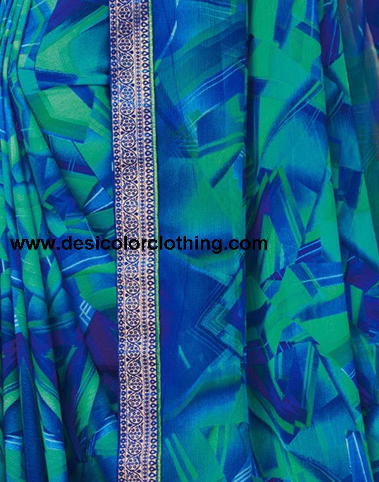 Blue Coloured Chiffon Geometric Printed Saree | SLV2206S934
