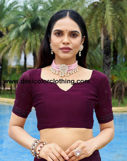 Wine Plain Silk Saree