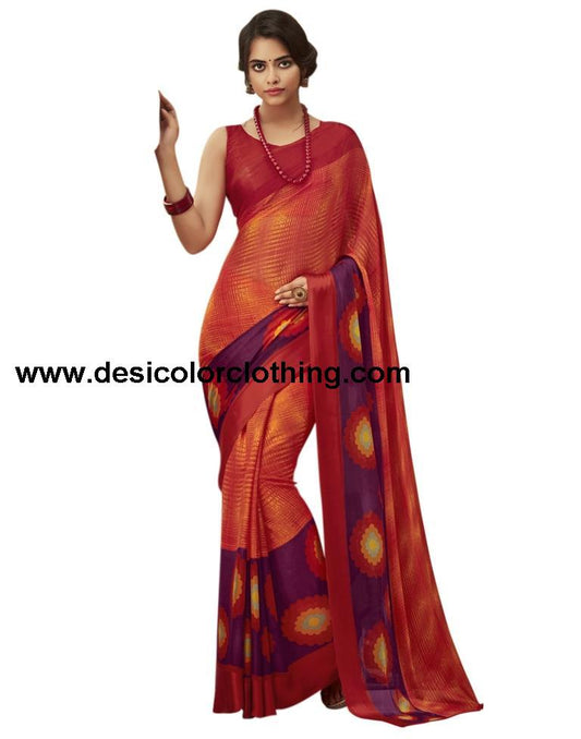 Red Coloured Chiffon Printed Satin Border Casual saree | SLV1652S352