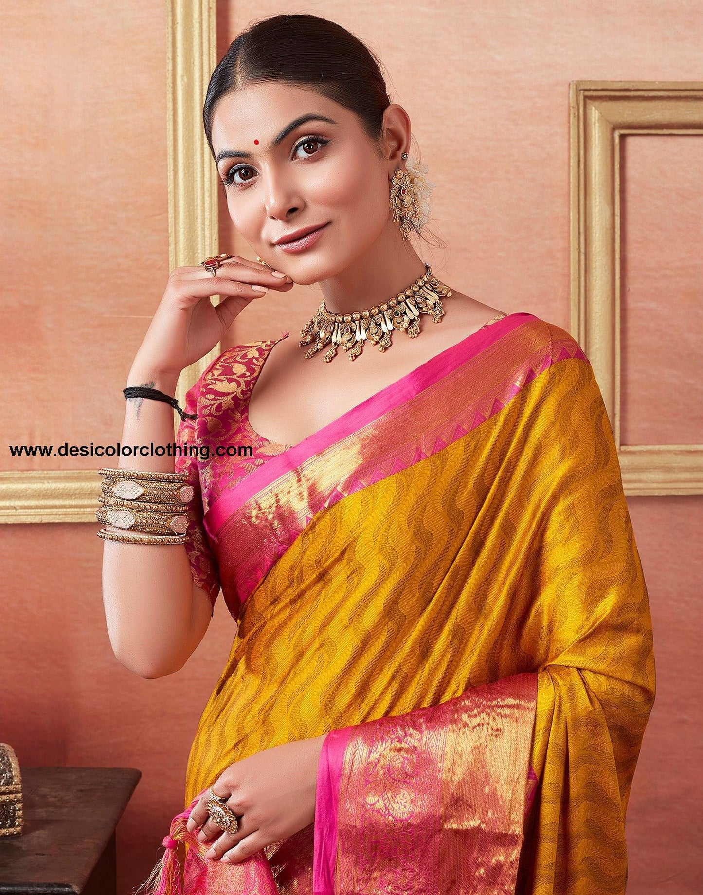 Yellow Silk Weaves Saree