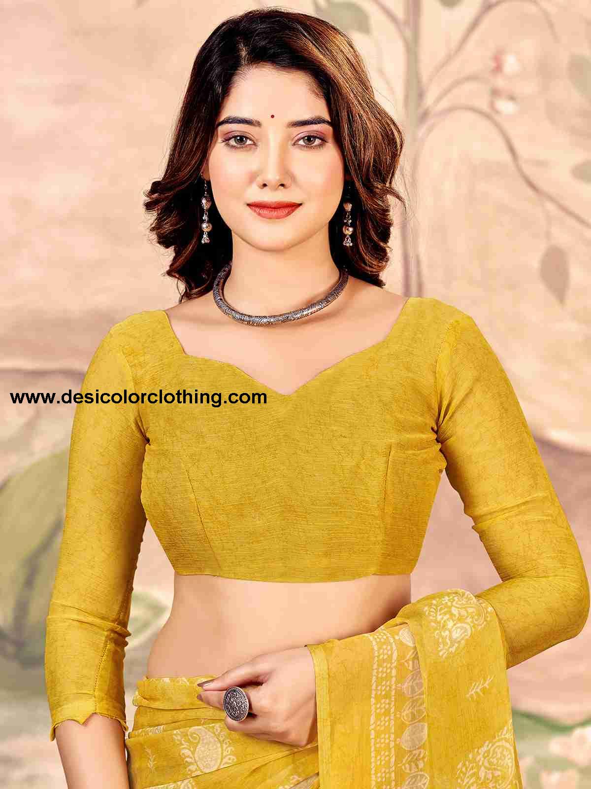 Yellow Chiffon Printed Saree