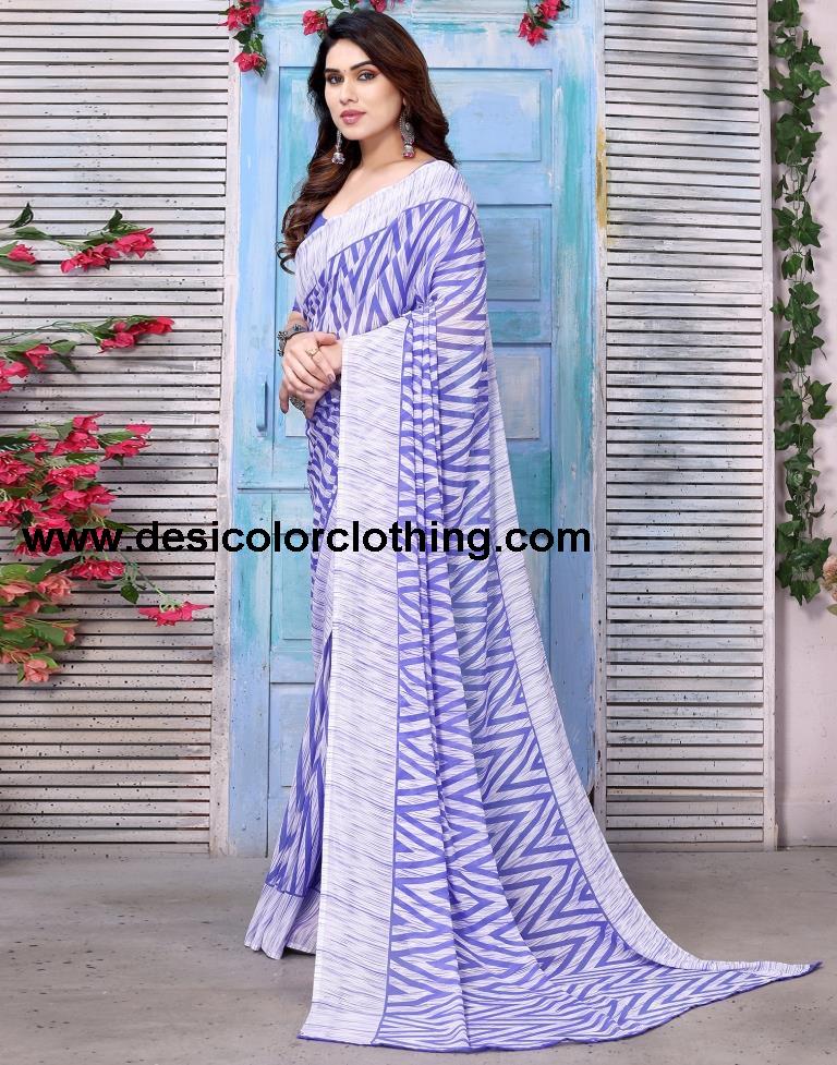 Violet Georgette Printed Saree