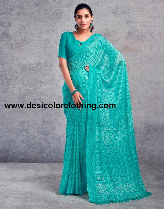 Turquoise Chiffon Printed  Saree