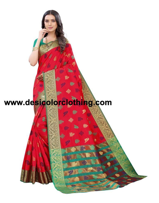 Red Coloured Poly Silk Jacquard Partywear saree