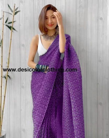 Purple Bandhani Pleated Saree