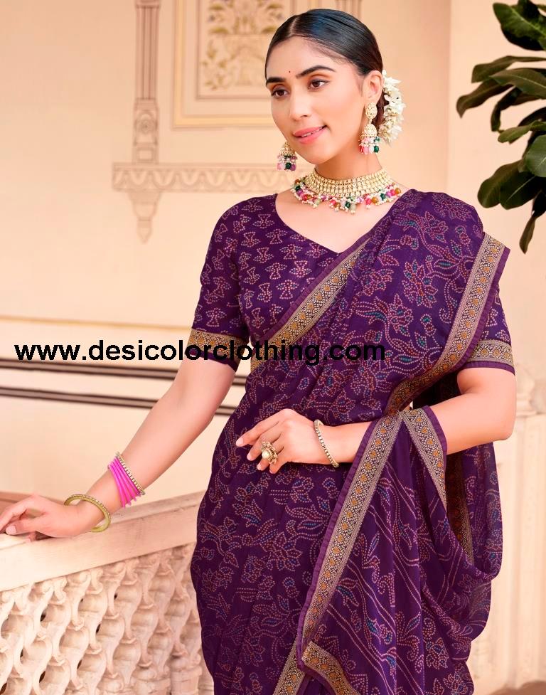 Purple Chiffon Bandhani Saree