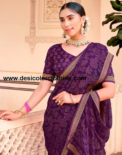 Purple Chiffon Bandhani Saree