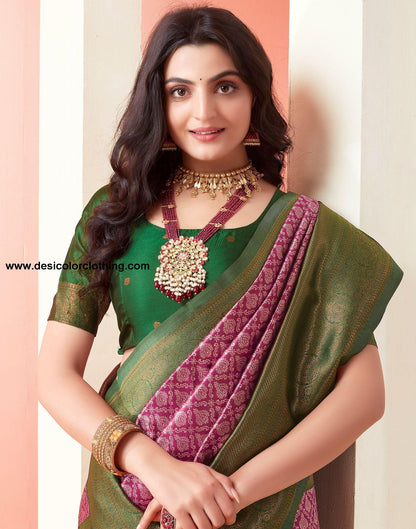 Dark Green Jacquard Silk Saree