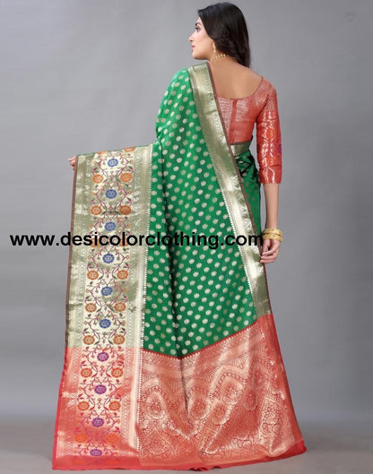 Golden And Green Silk Saree
