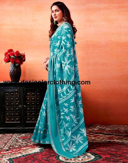 Blue Silk Printed Sarees