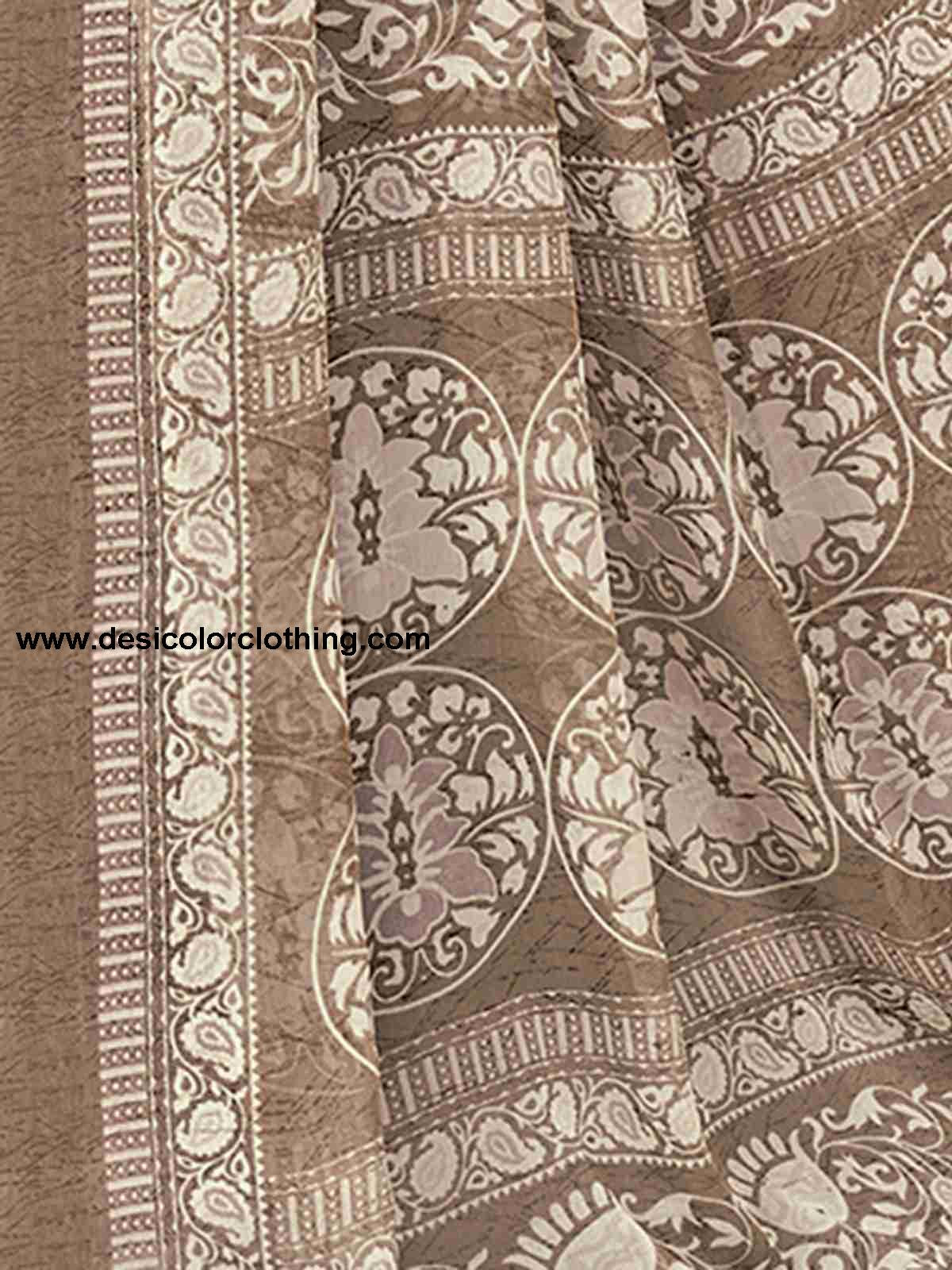 Brown Chiffon Printed Saree