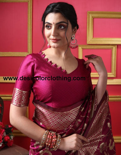 Dark Magenta Silk Plain Saree