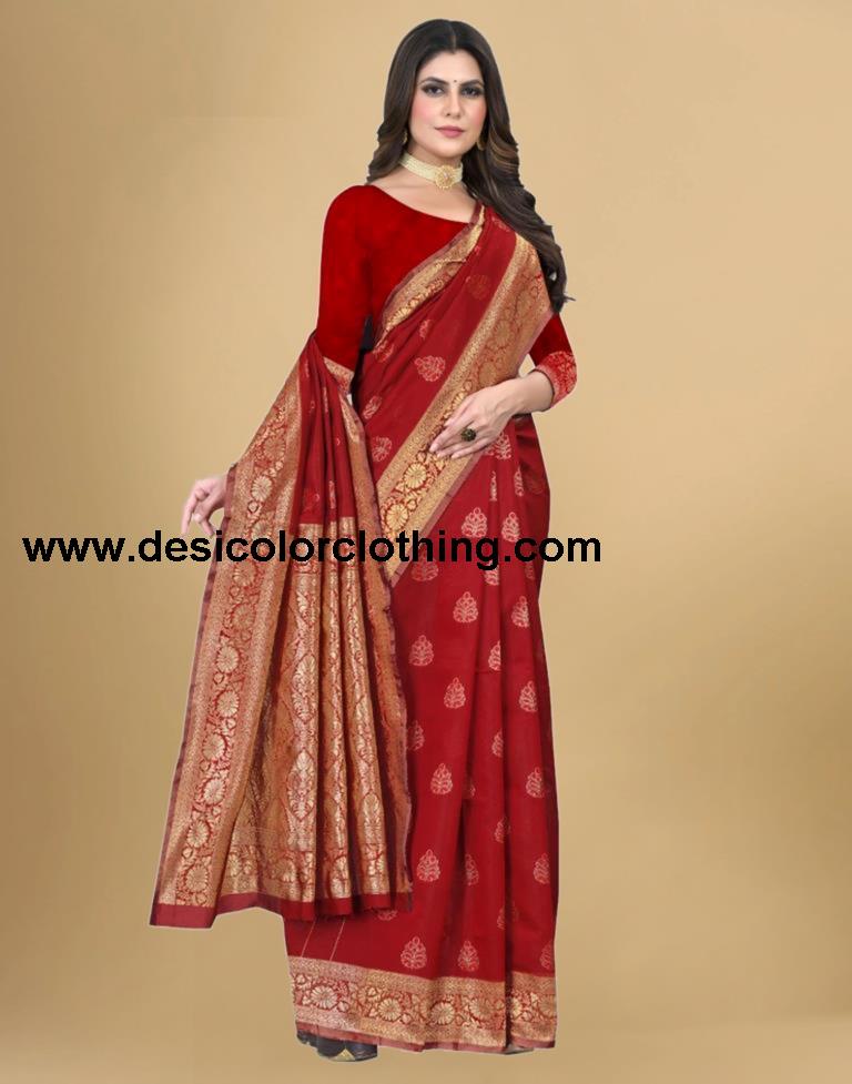 Red Jacquard Banarasi Silk Saree