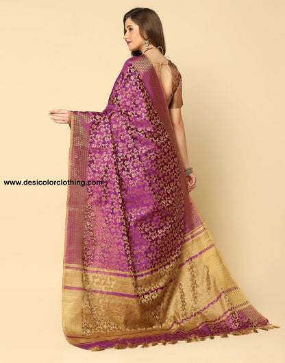 Wine Banarasi Silk Saree