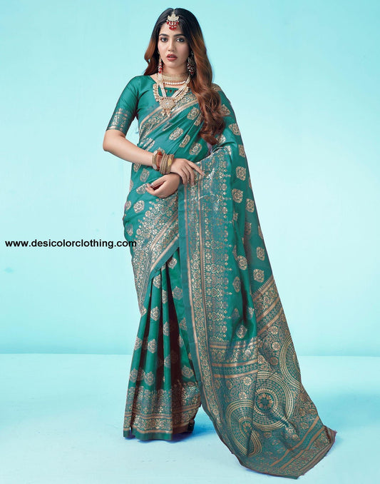 Rama Green Jacquard Silk Saree