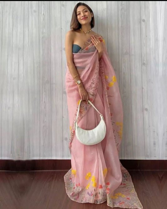 Product Image - Premium Designer Organza Silk Handwork Saree for Weddings & Festive Wear