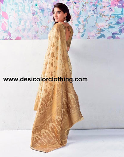 Beige Silk Plain Saree