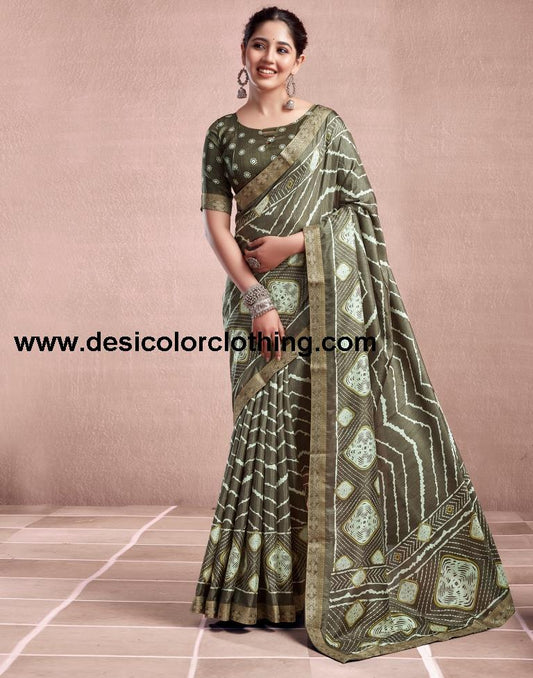 Deep Khaki Silk Printed Saree