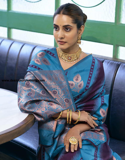 Blue Banarasi Silk Woven Saree