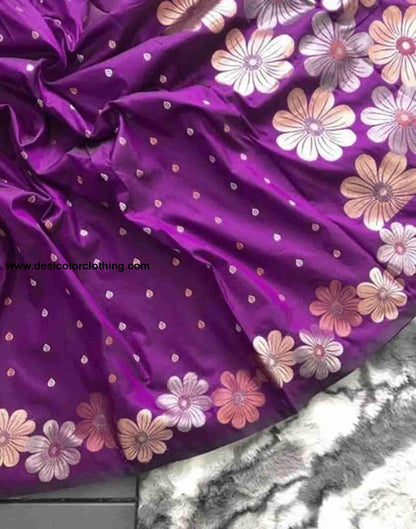 Purple Silk Plain Saree