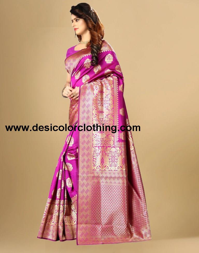 Pink Jacquard Banarasi Silk Saree