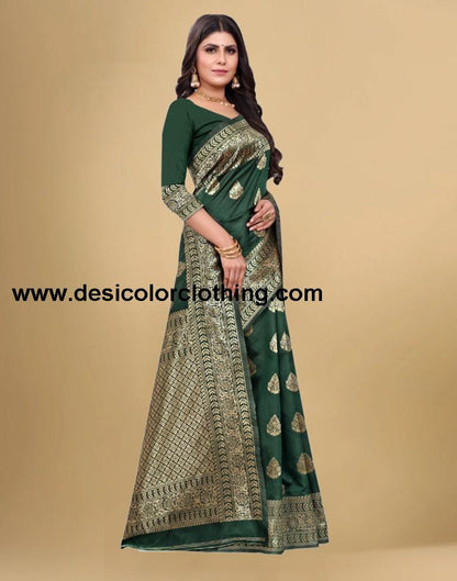 Dark Green Jacquard Banarasi Silk Saree