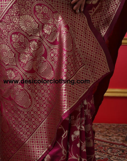 Dark Magenta Silk Plain Saree