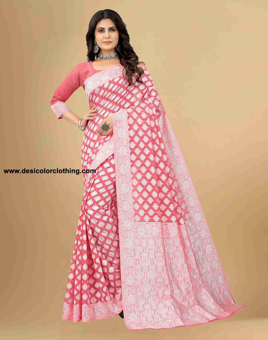 Pink Cotton Plain Saree