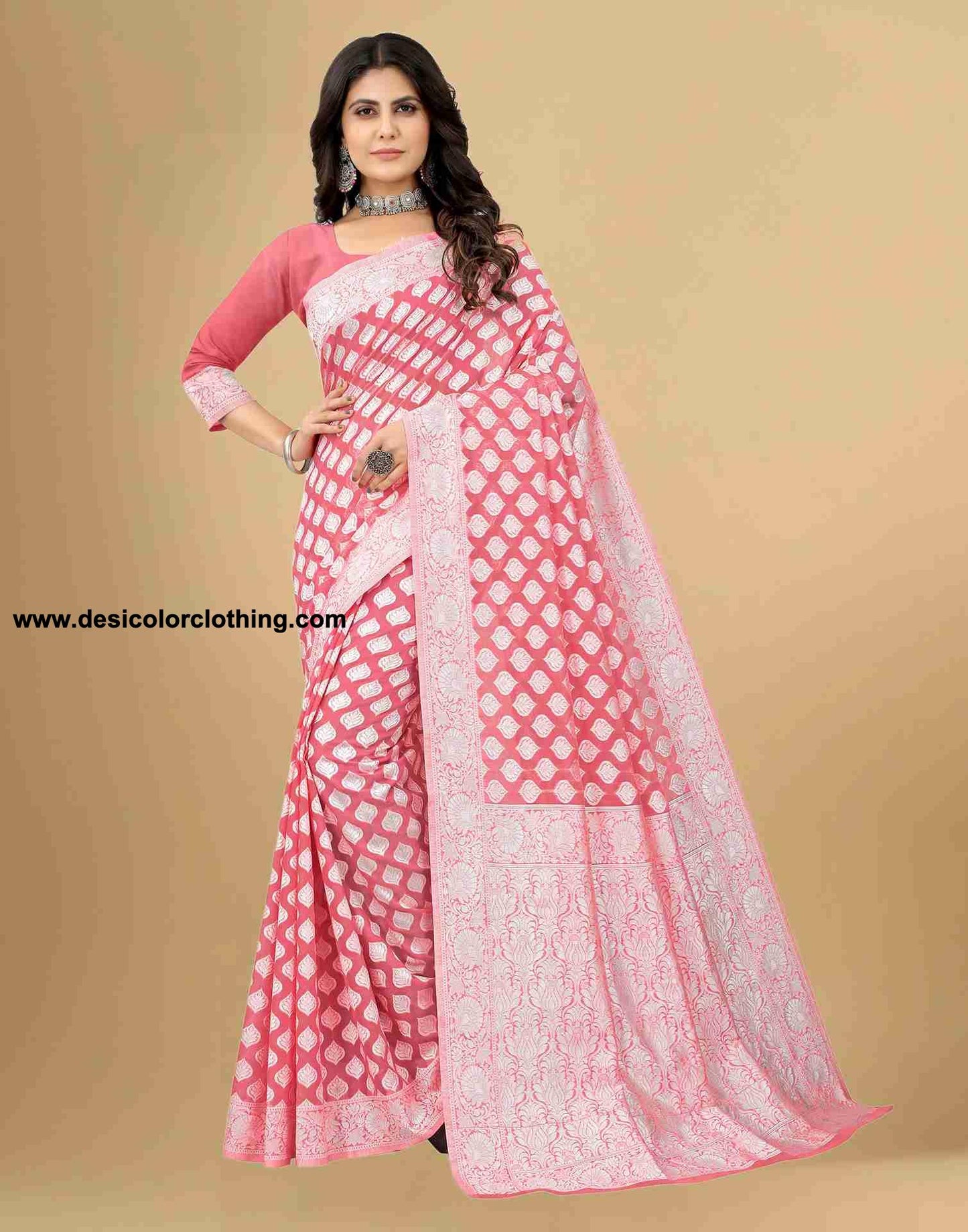 Pink Cotton Plain Saree