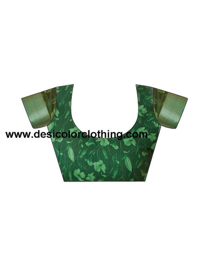 Dark Green Linen Printed Sarees