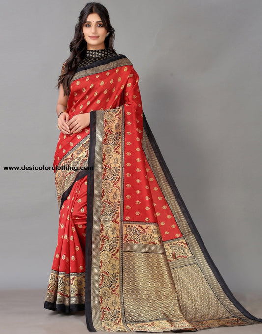 Red And Beige Silk Saree