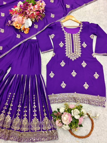 Product Image - Designer Pure Cinon Top-Sarara-Dupatta Set - Fully Stitched Ethnic Wear