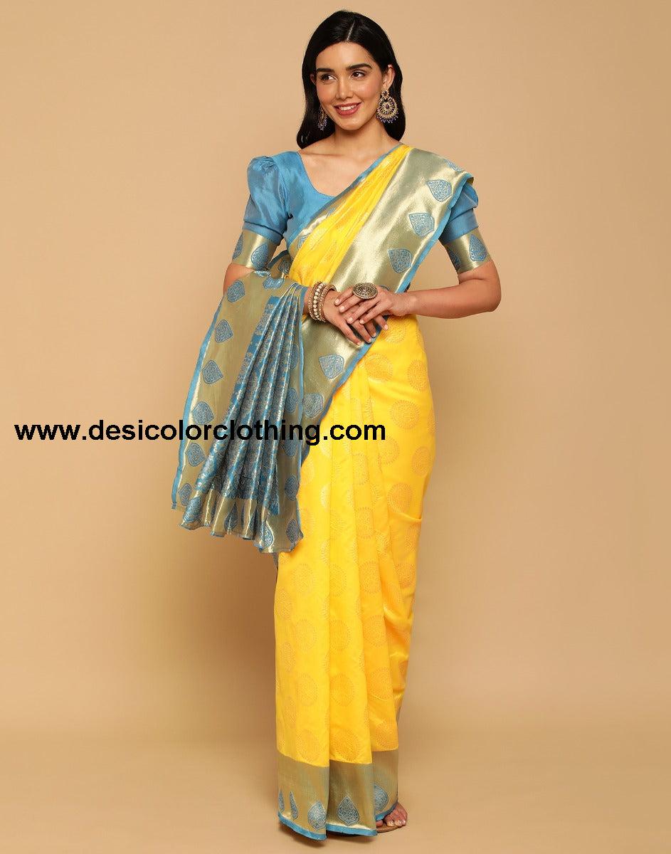 Yellow Banarasi Silk Saree