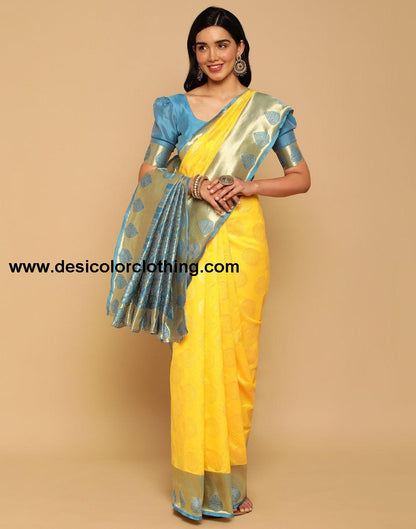 Yellow Banarasi Silk Saree