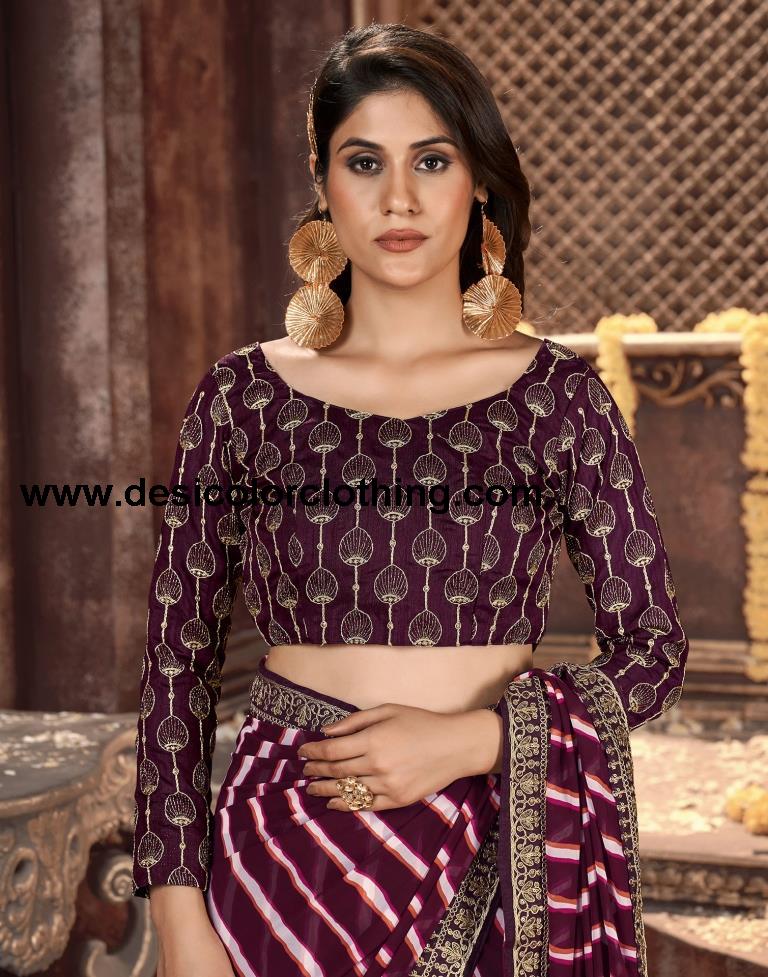 Wine Printed Georgette Saree