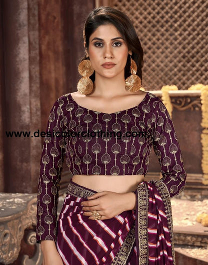 Wine Printed Georgette Saree