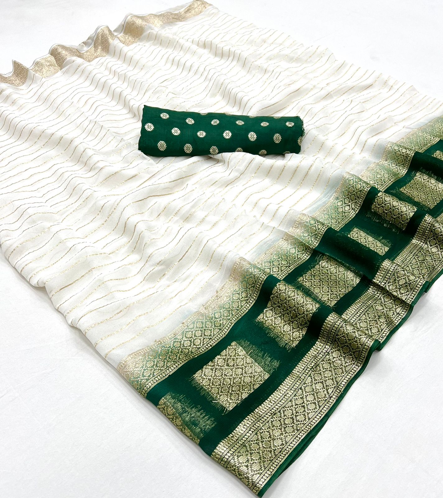 Pure Viscose Georgette Saree With Fancy Zari & Fancy Jacquard Border With Fancy Dola Silk Jecquard Blouse