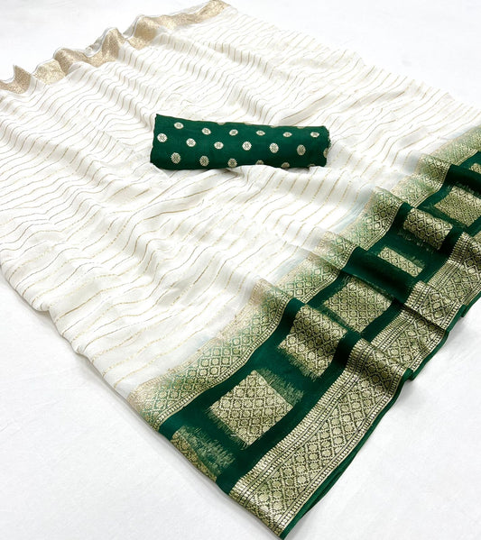Pure Viscose Georgette Saree With Fancy Zari & Fancy Jacquard Border With Fancy Dola Silk Jecquard Blouse