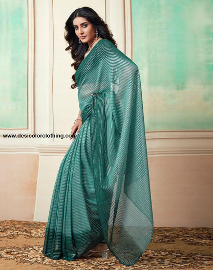 Rama Plain Georgette Pre-Draped Saree