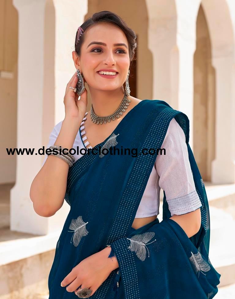 Sea Blue Chiffon Plain Ready To Wear