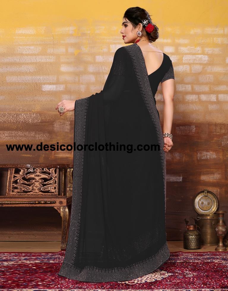 Black Plain Georgette Saree