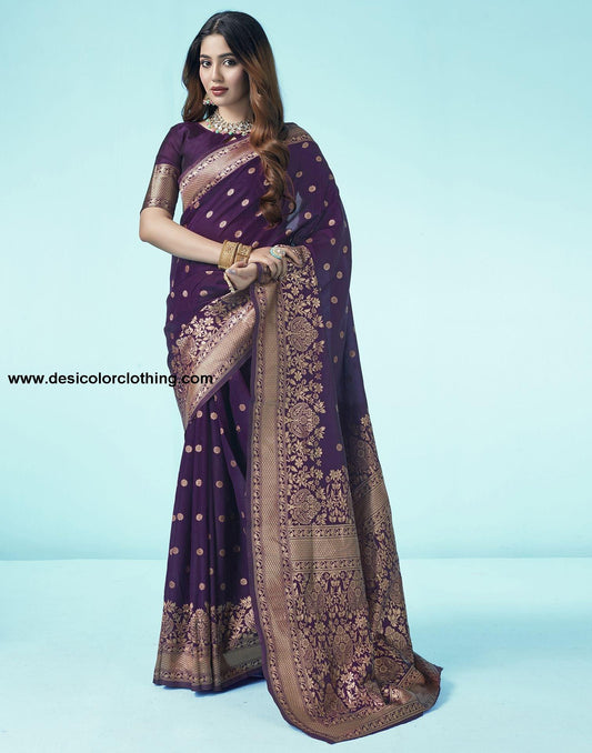 Purple Jacquard Silk Saree
