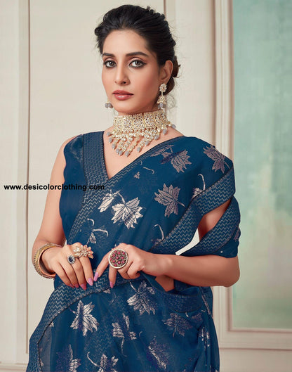 Dark Blue Plain Lycra Saree
