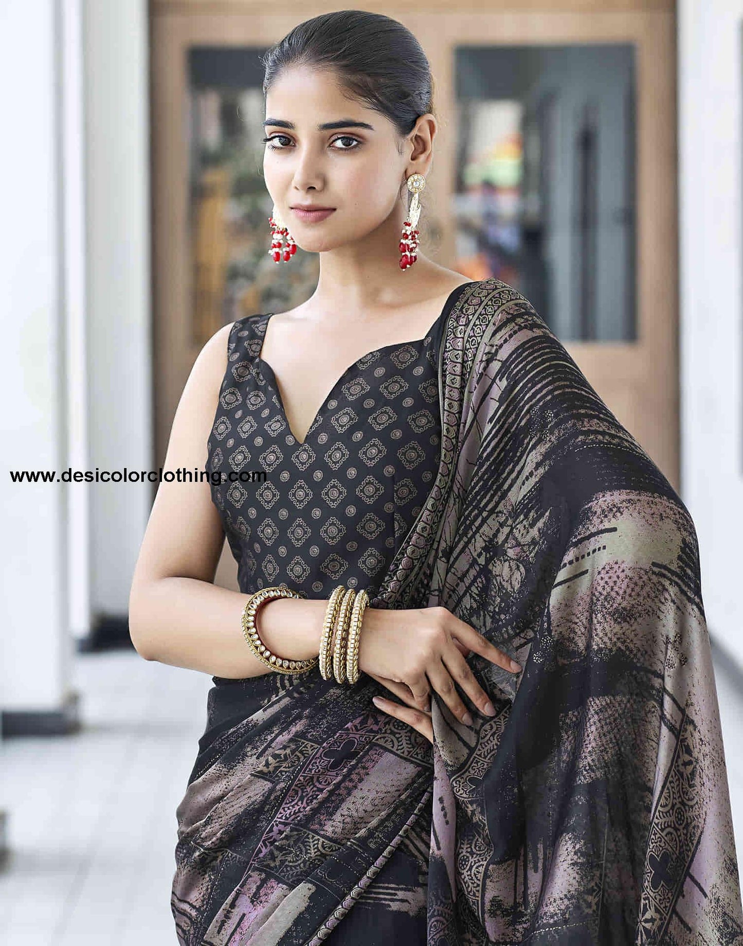 Black Georgette Printed Saree