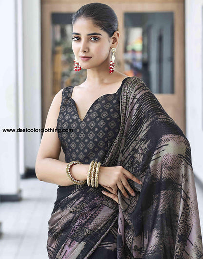 Black Georgette Printed Saree