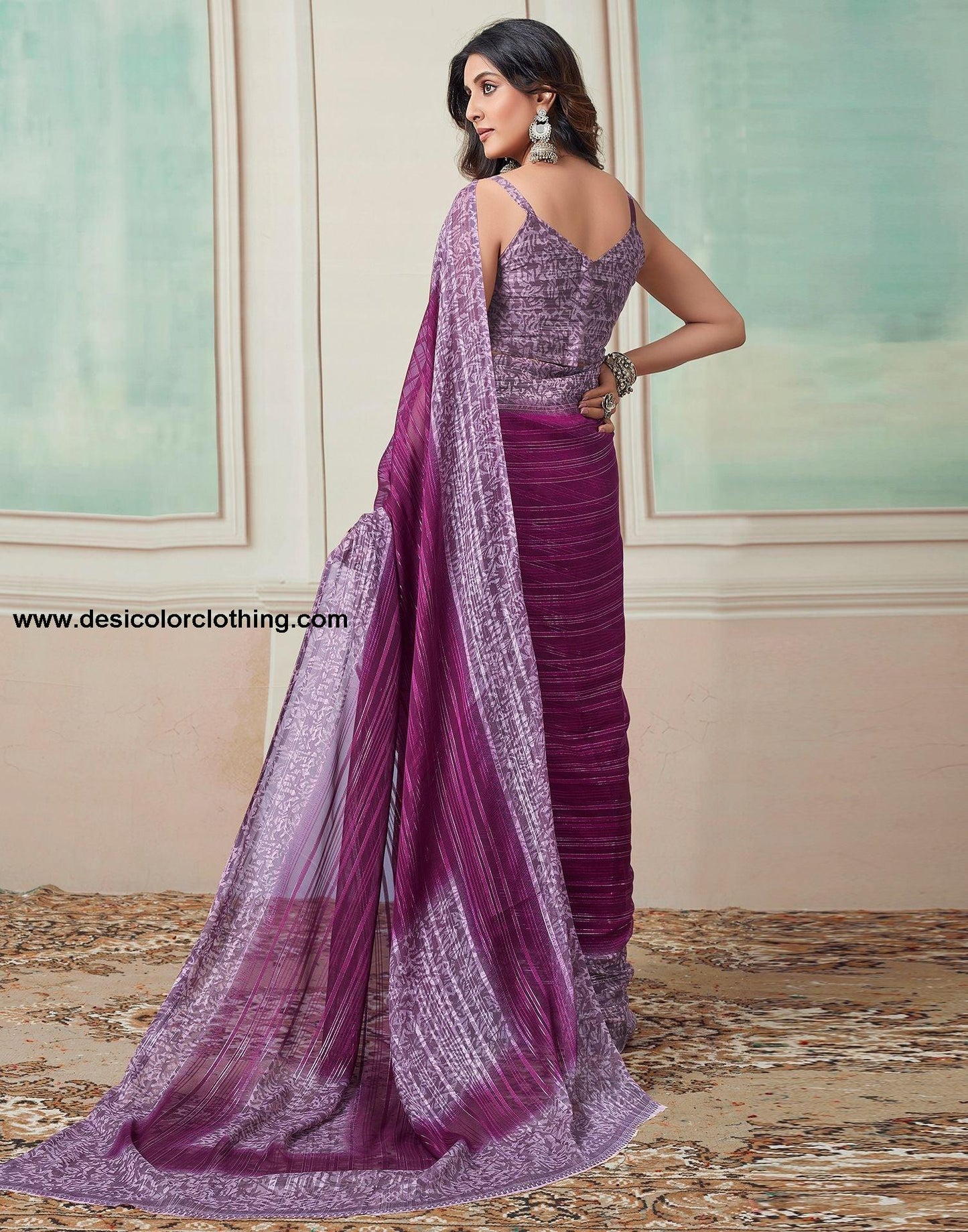 Wine Printed Georgette Saree